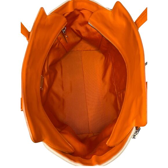 Salvatore Ferragamo Woven Canvas Leather Tote Bag Orange Trim Italy - Picture 8 of 13